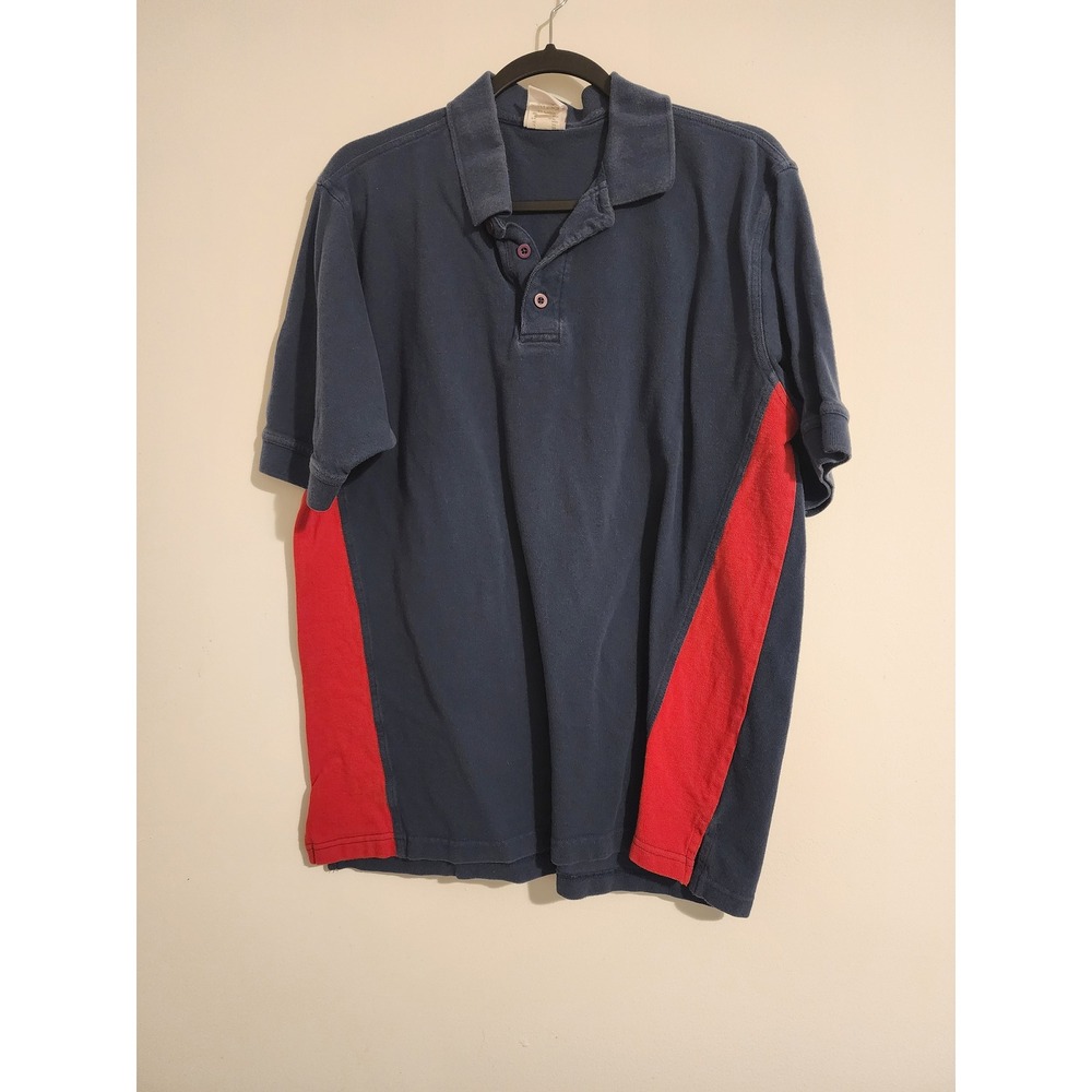 CSA Mens Navy Blue Red Colorblock Cotton Pique Short Sleeve Polo Shirt Large
